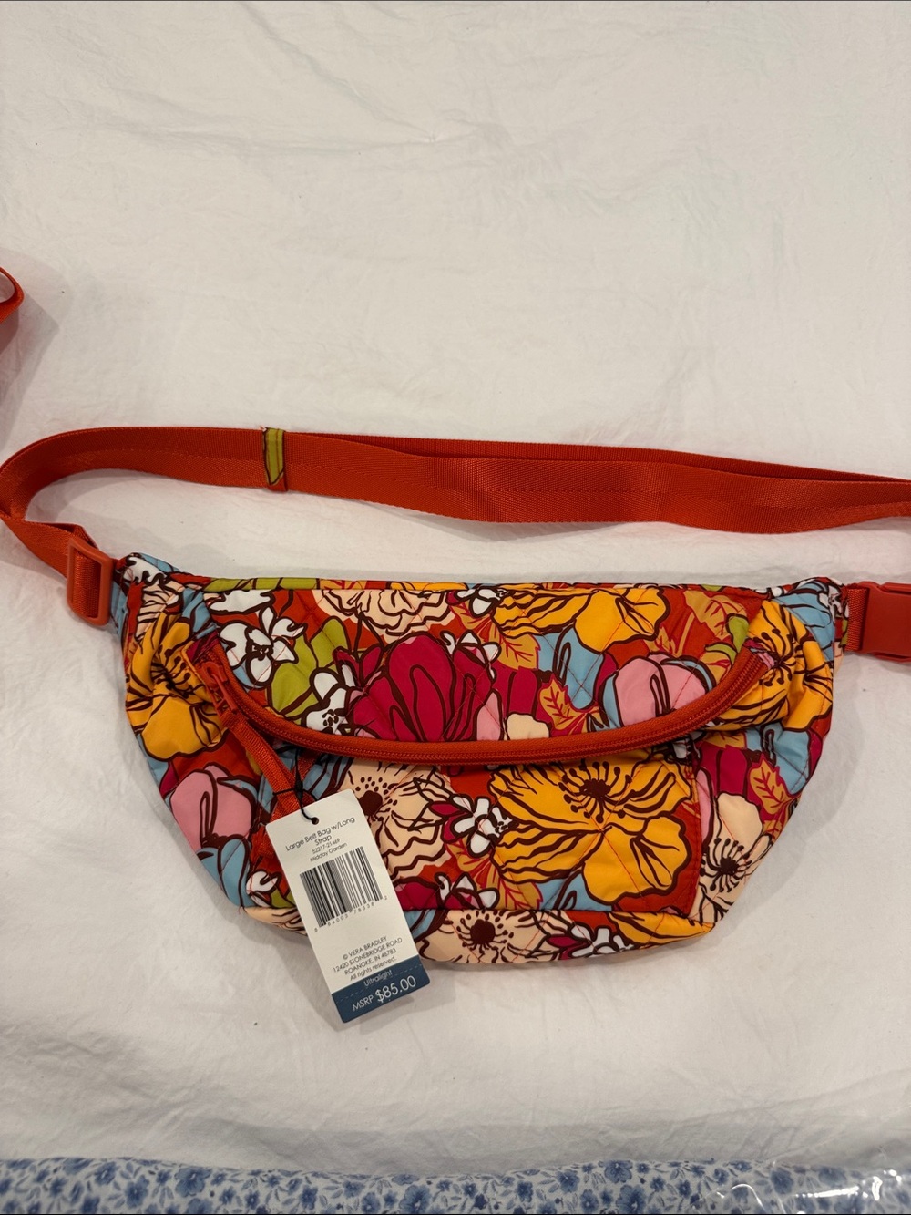 Vera Bradley Orange Floral Quilted Waist Bag Midday Garden